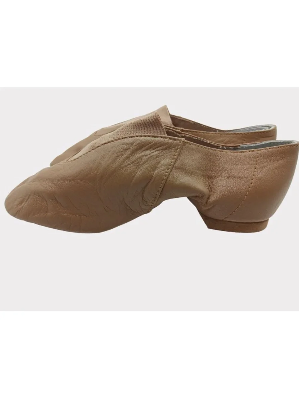 Bloch Tan Split Sole Slip On Jazz Shoe Size 5 Elastic Panel Rubber Sole Heel - Picture 5 of 11
